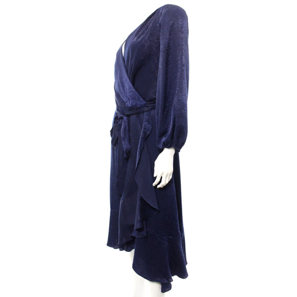 Gal Meets Glam Jennifer Shimmer Satin Wrap Dress Midi - Picture 3 of 6